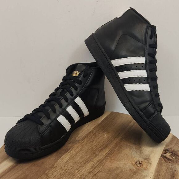 Adidas PRO MODEL GOLD Black Leather Sz 7.5 Men's Shoes B39368 Hi Top Sneakers - Picture 7 of 10